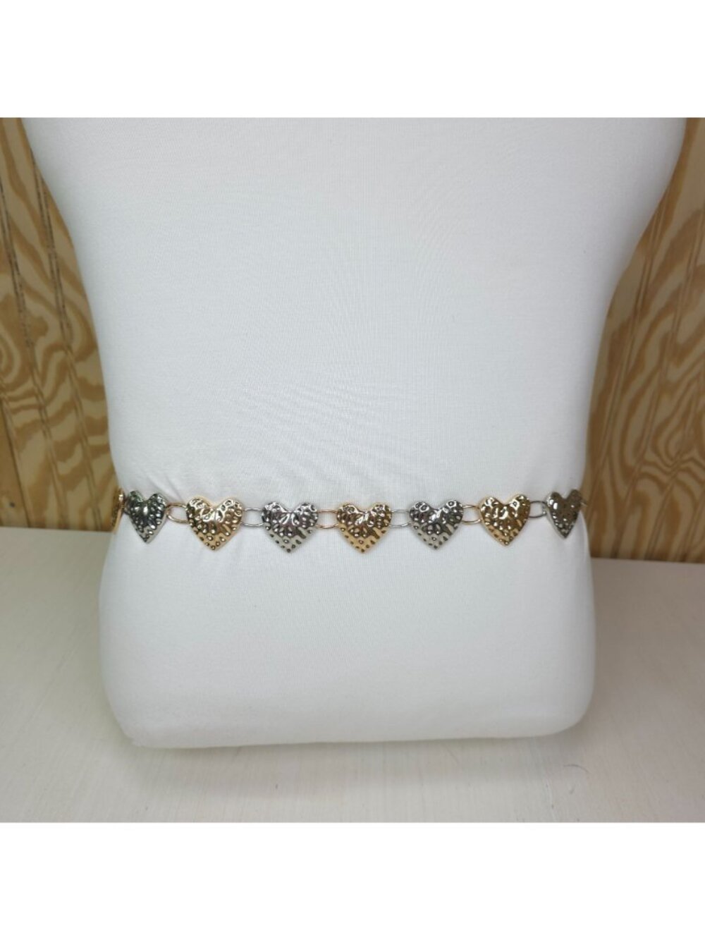 Haute Hippie Gold & Silver Heart Chain Belt L/XL Alloy 1.5" Wide 43"Long w/chain - Picture 3 of 11